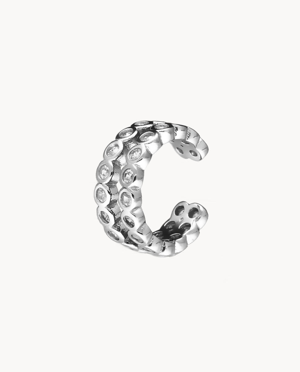 Pendiente individual ear cuff doble todo brillo de plata de ley 925 bañada en rodio - OKsilver - Dorado Dorado-1
