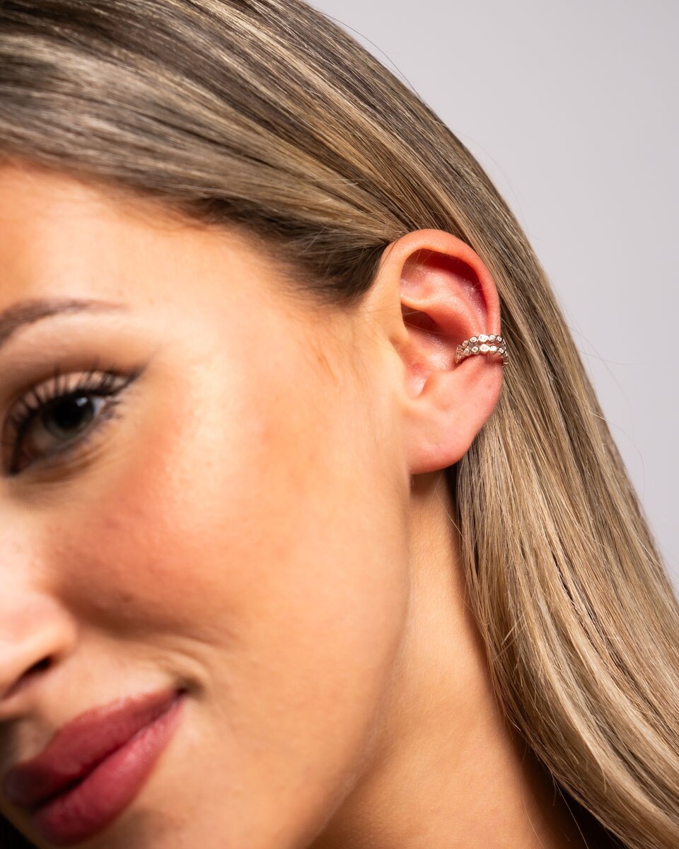 Pendiente individual ear cuff doble todo brillo de plata de ley 925 bañada en rodio - OKsilver - Dorado Dorado-2
