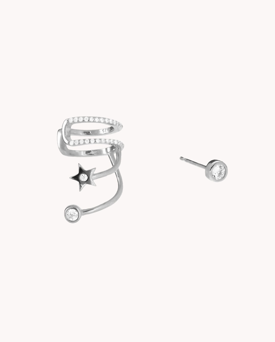 Pendientes estrella ear cuff de plata de ley 925 bañada en rodio - OKsilver - Plateado Plateado-1
