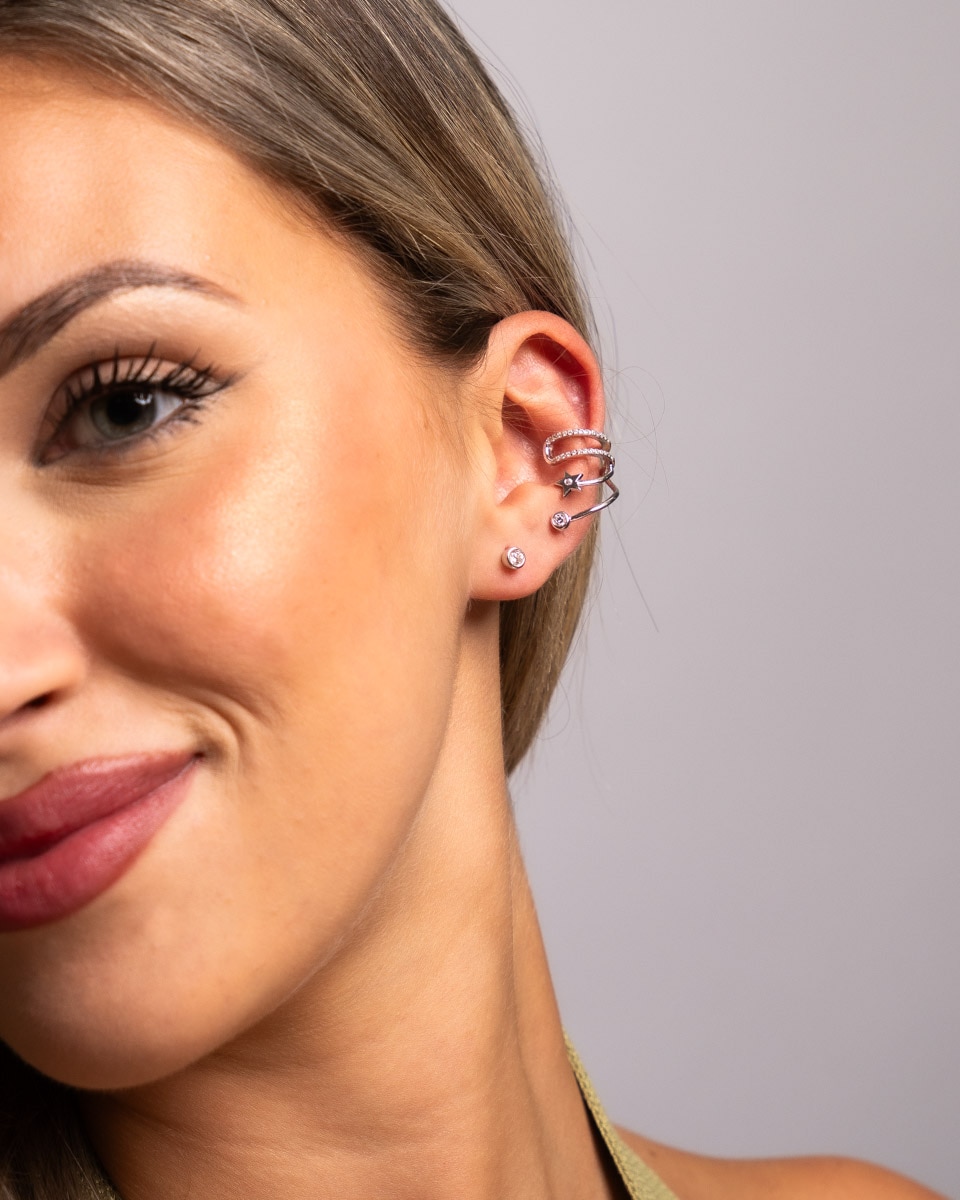 Pendientes estrella ear cuff de plata de ley 925 bañada en rodio - OKsilver - Plateado Plateado-2