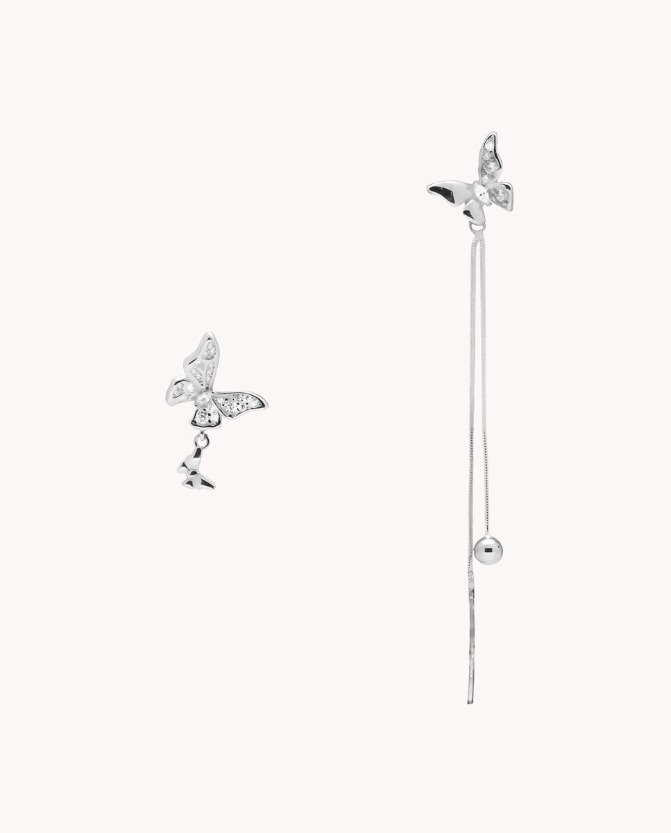Pendientes mariposas gemelas de plata de ley 925 bañada en rodio - OKsilver - Plateado Plateado-1