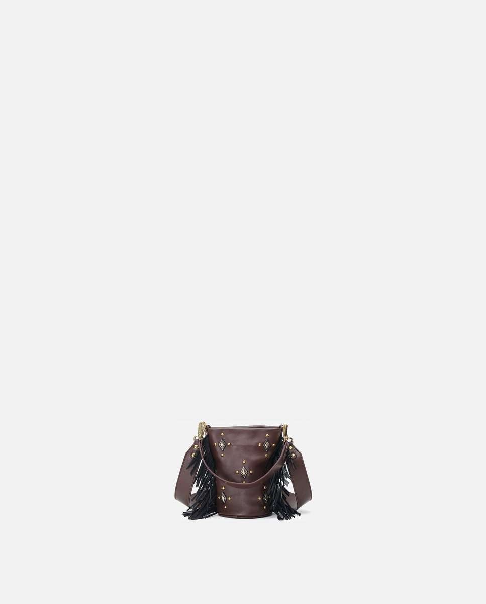 Bolso pequeño de piel con flecos en los laterales, tachuelas decorativas en el frente y doble asa ancha - Mercules - Marrón oscuro Marrón oscuro-3