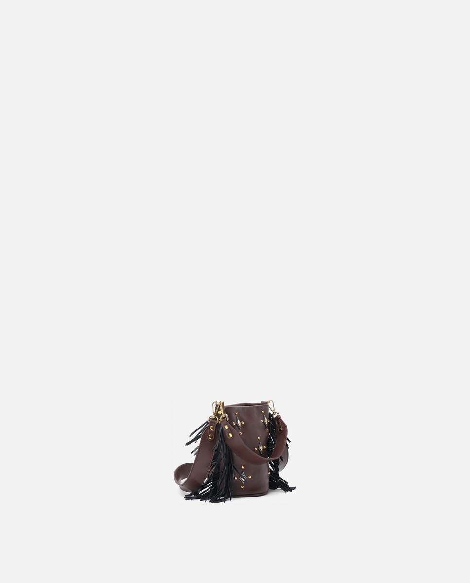 Bolso pequeño de piel con flecos en los laterales, tachuelas decorativas en el frente y doble asa ancha - Mercules - Marrón oscuro Marrón oscuro-2