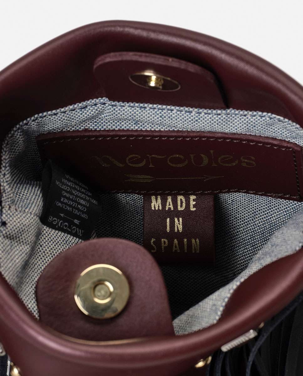 Bolso pequeño de piel con flecos en los laterales, tachuelas decorativas en el frente y doble asa ancha - Mercules - Marrón oscuro Marrón oscuro-4