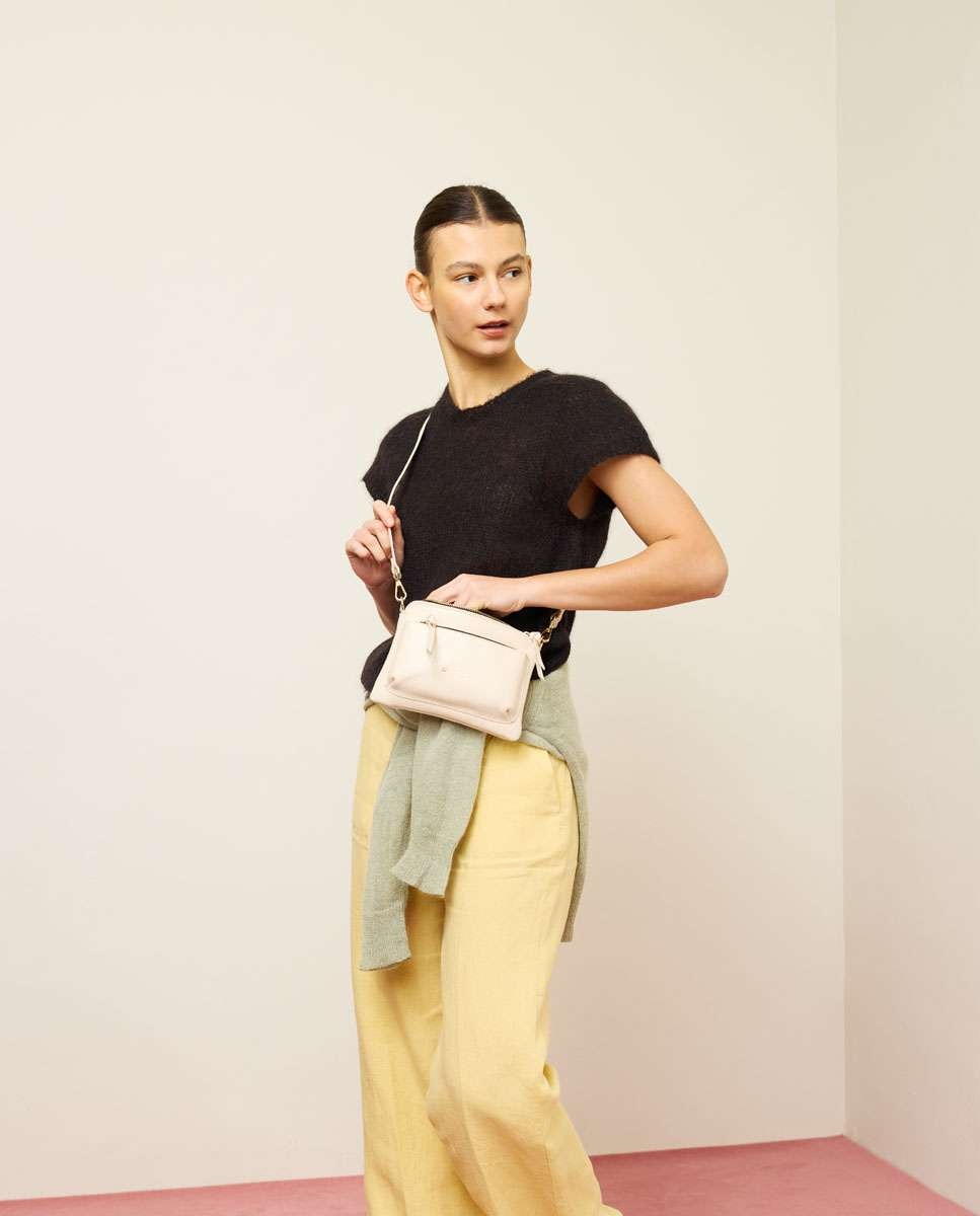 Bolso pequeño de piel bugsy con cierre cremallera - Mercules - Blanco Blanco-2