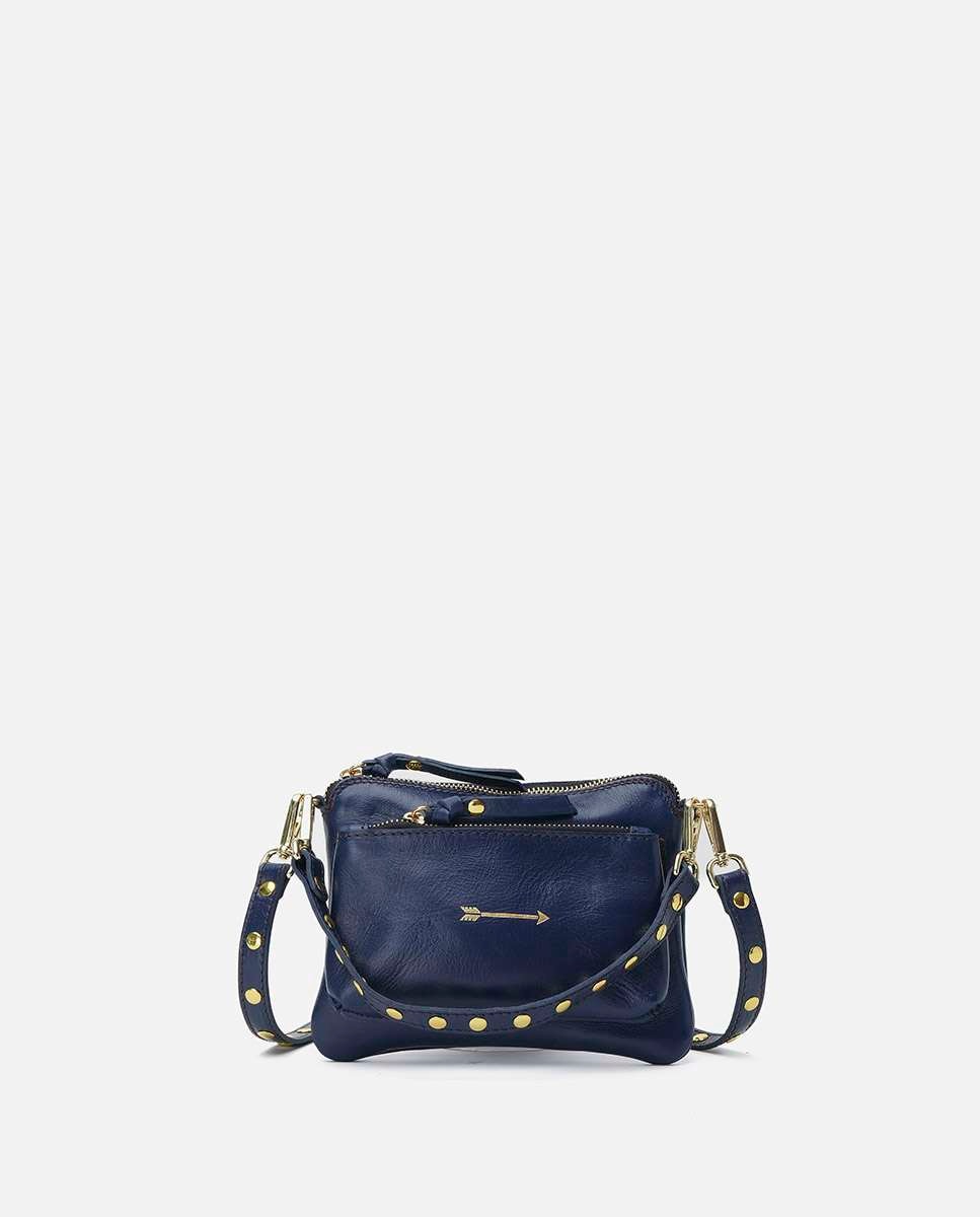 Bolso pequeño de piel bugsy con cierre cremallera - Mercules - Azul marino Azul marino-1
