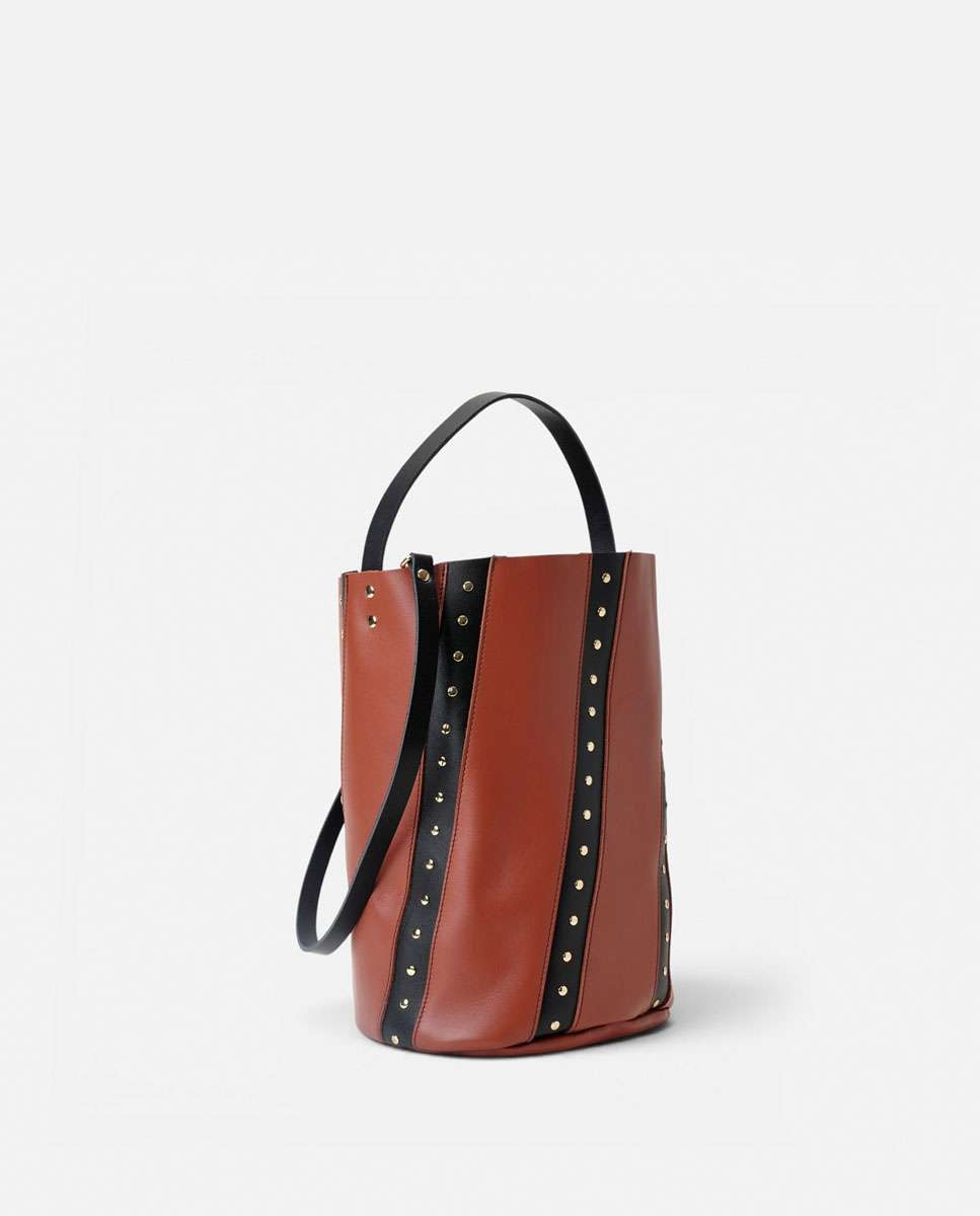 Bolso de hombro bucket twisted remaches de piel grande cubo - Mercules - Teja Teja-4
