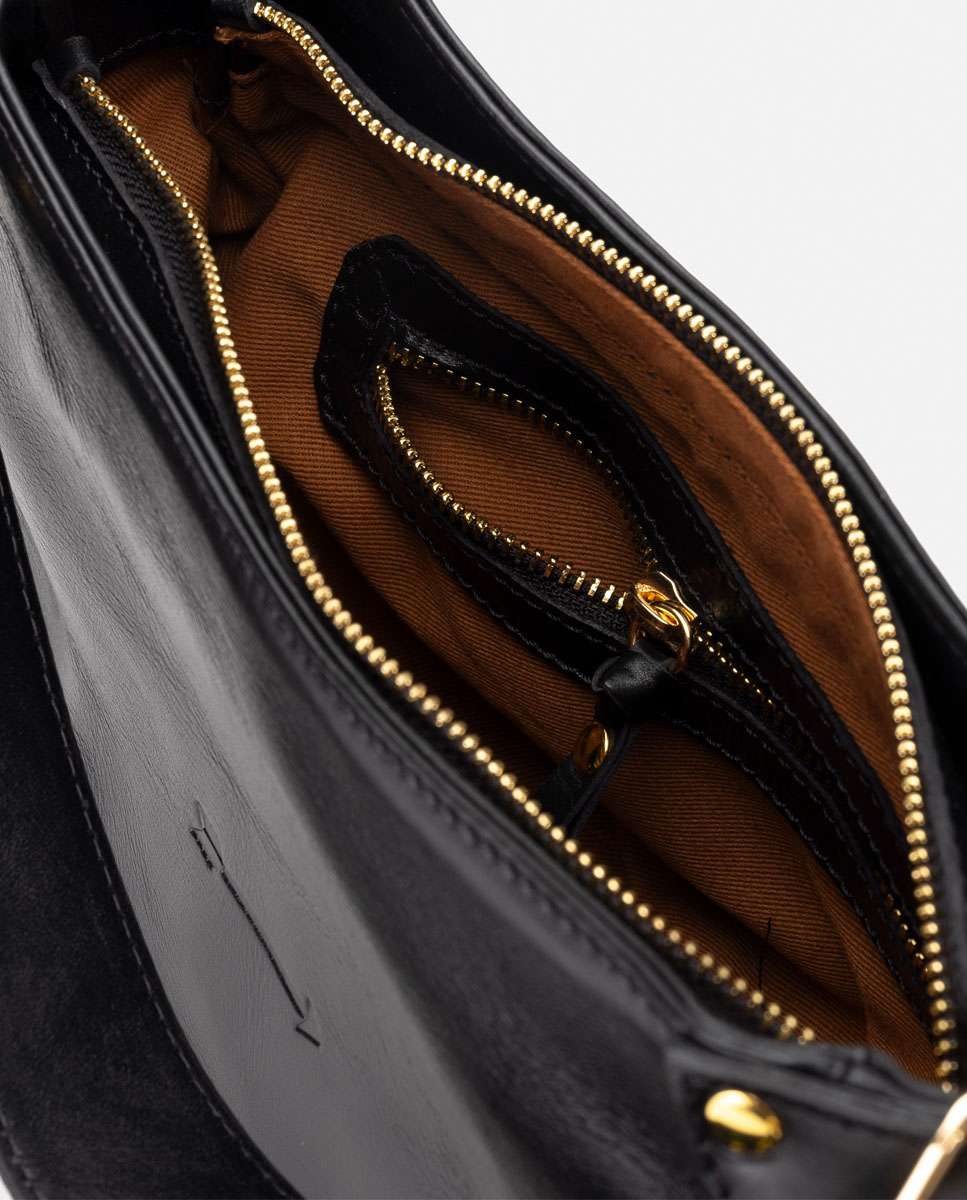 Bolso mediano de piel coney con cierre de cremallera - Mercules - Negro Negro-3