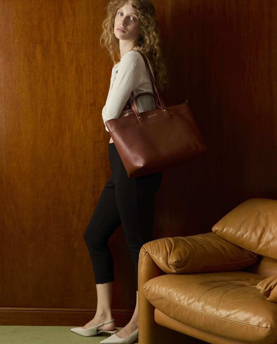 Bolso de hombro jumbo de piel grande - Mercules - Teja Teja-2