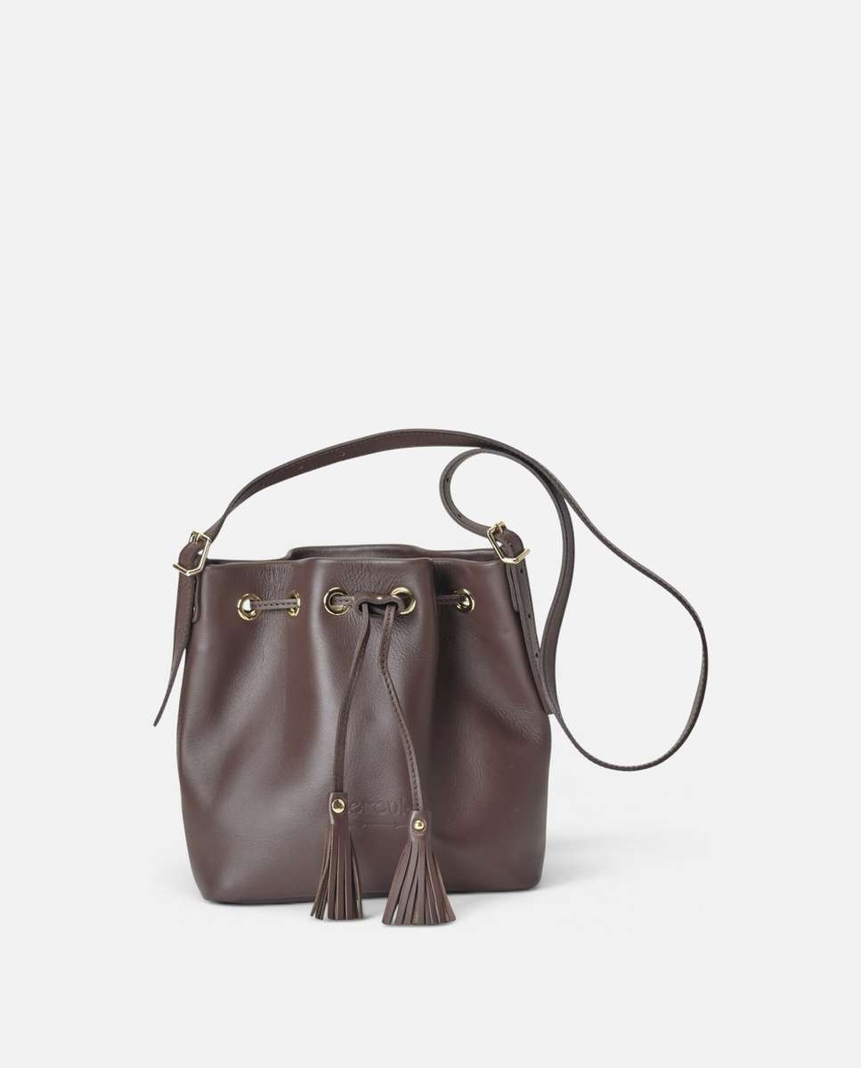 Bolso de hombro pampa de piel mediano bombonera - Mercules - Marrón oscuro Marrón oscuro-1