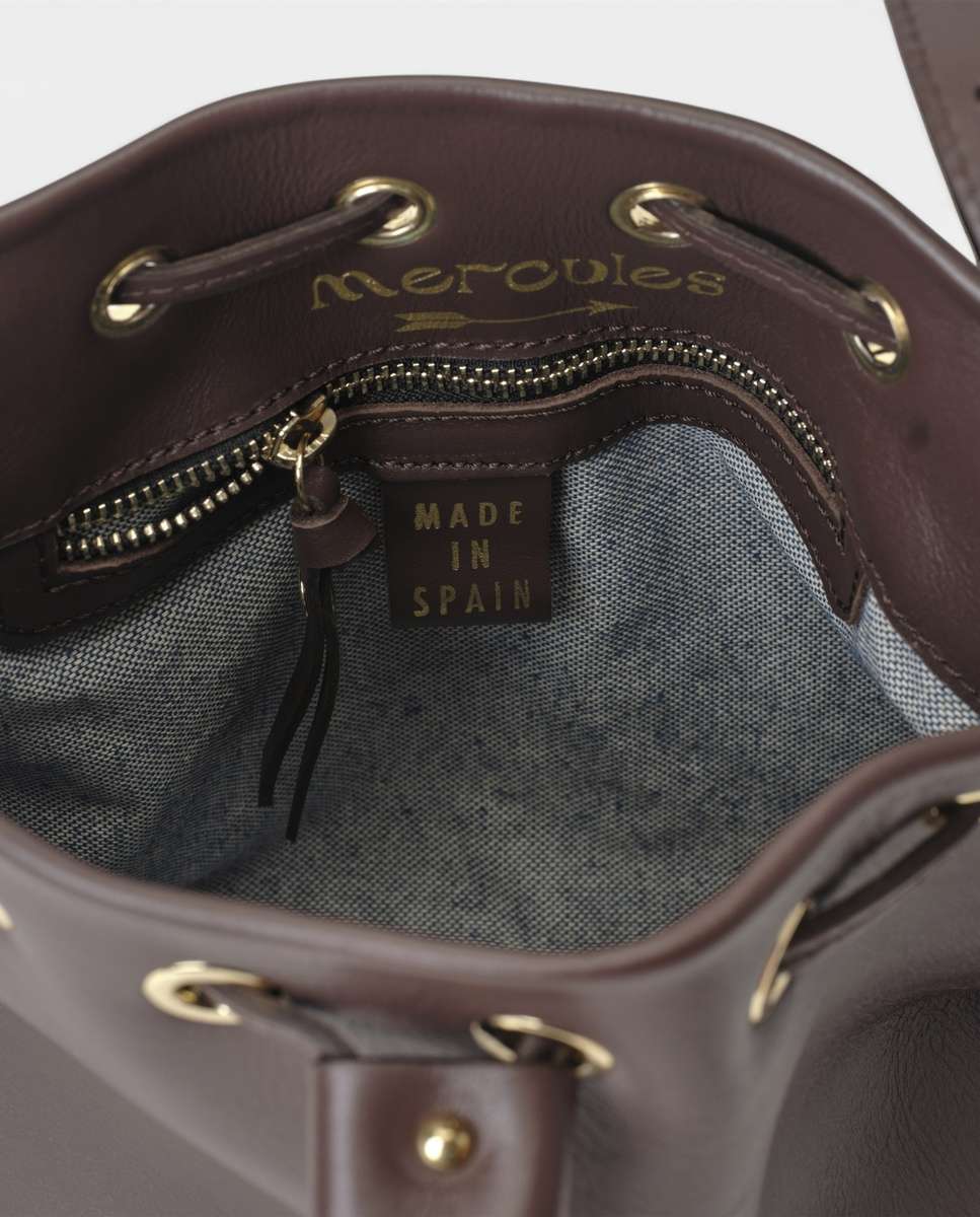 Bolso de hombro pampa de piel mediano bombonera - Mercules - Marrón oscuro Marrón oscuro-2