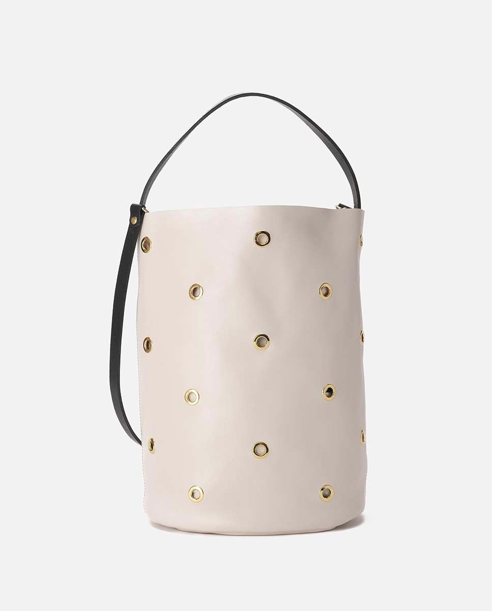 Imagen 0 de Bolso de hombro de piel bucket trip sin cierre con ollaos Blanco