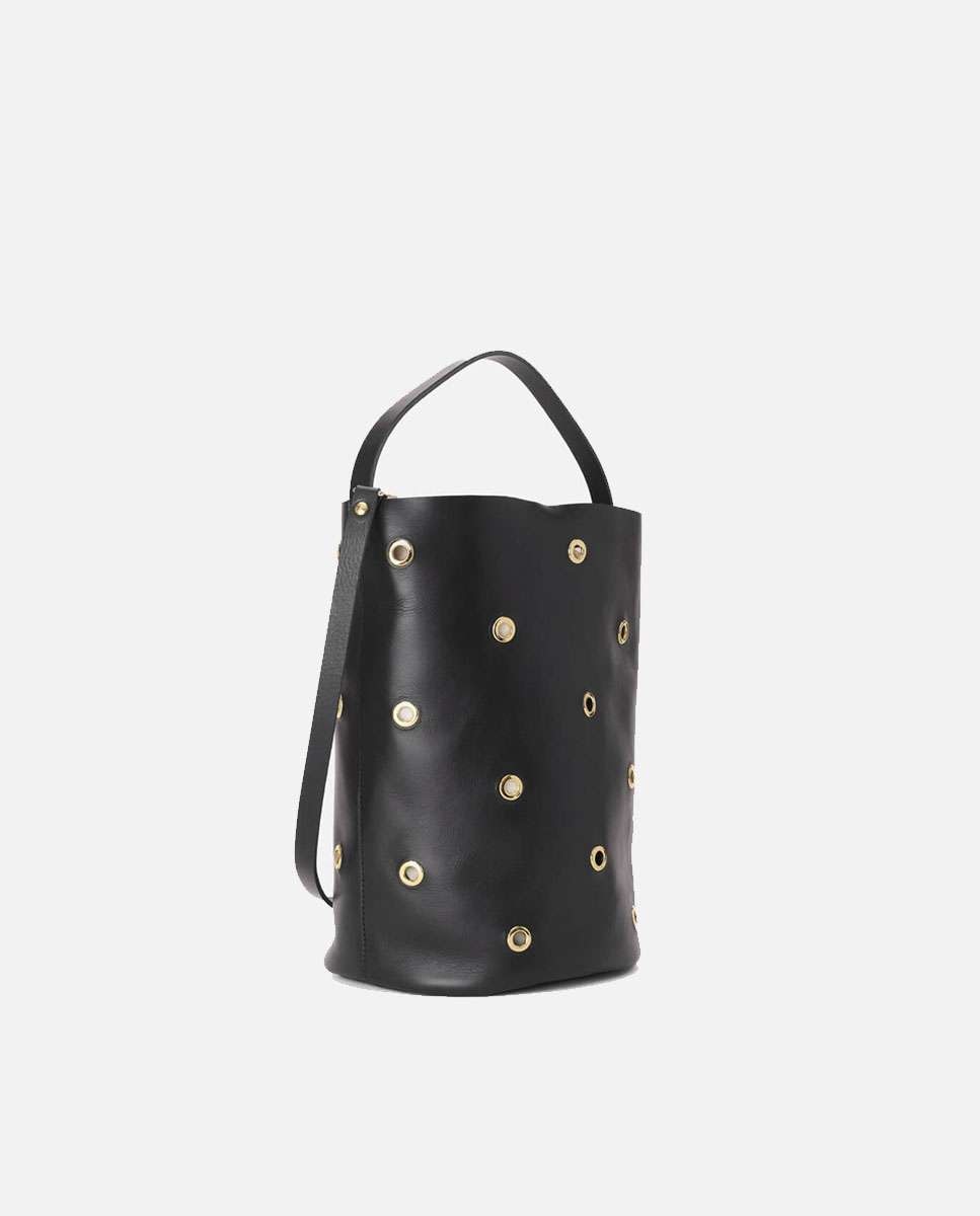 Bolso de hombro de piel bucket trip sin cierre con ollaos - Mercules - Negro Negro-3