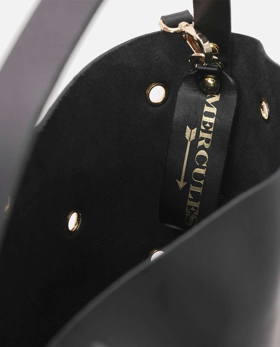 Bolso de hombro de piel bucket trip sin cierre con ollaos - Mercules - Negro Negro-2