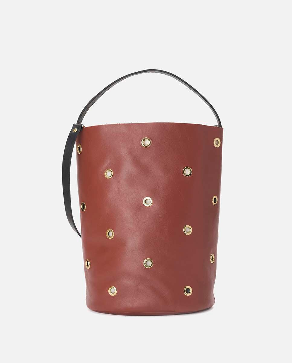 Bolso de hombro de piel bucket trip sin cierre con ollaos - Mercules - Marrón Marrón-1