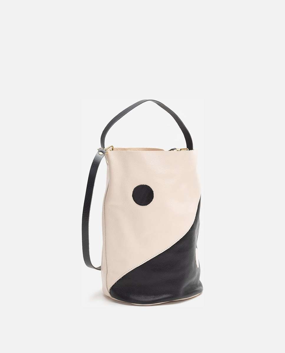 Bolso de hombro bucket yin yang de piel grande cubo - Mercules - Hueso Hueso-4