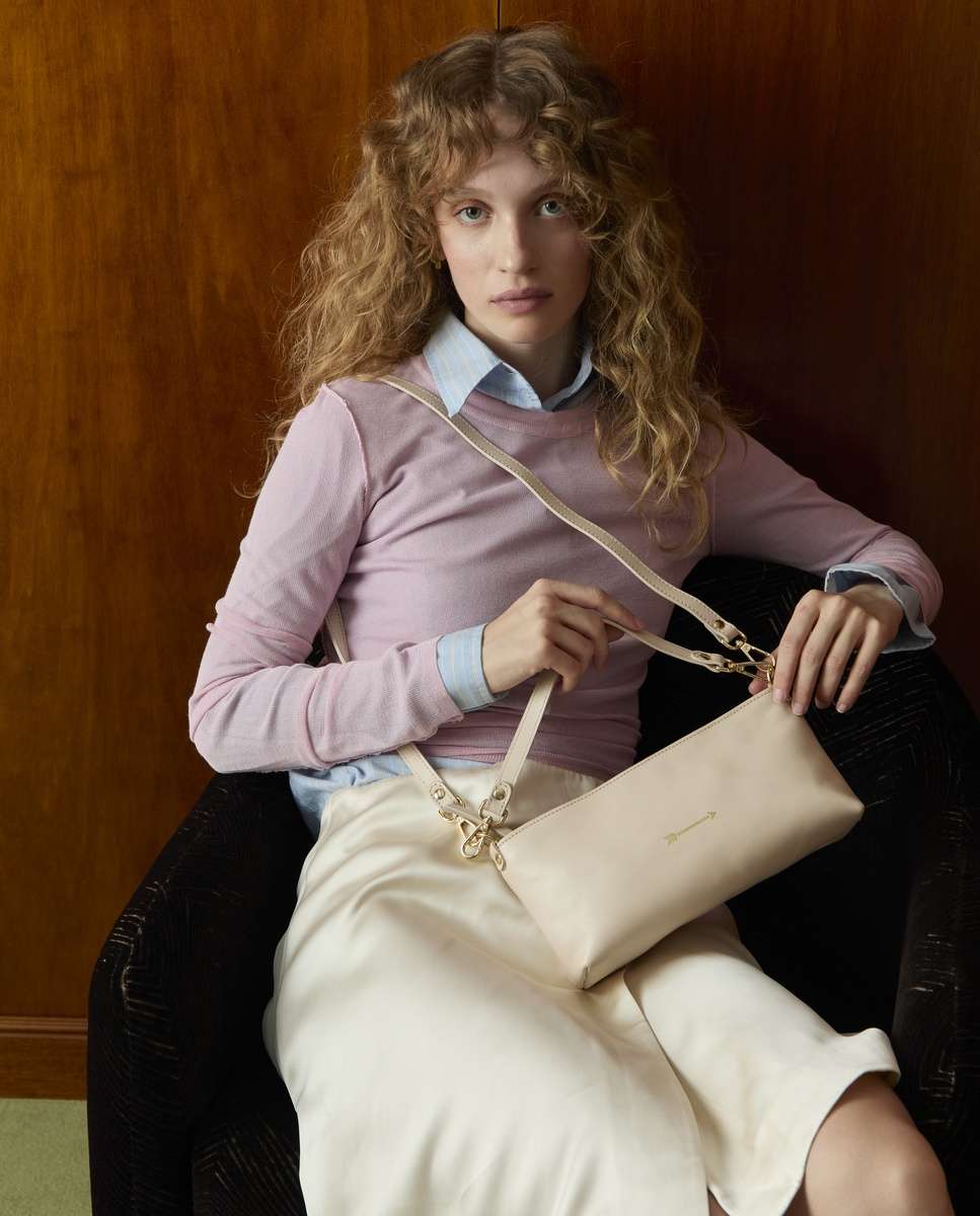 Bolso pequeño carri de piel pequeño forma baguette - Mercules - Hueso Hueso-2