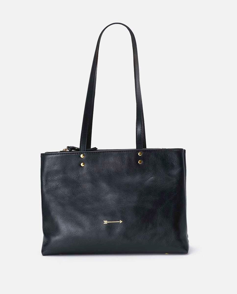 Bolso de hombro grande de piel robin large con cierre cremallera - Mercules - Negro Negro-1