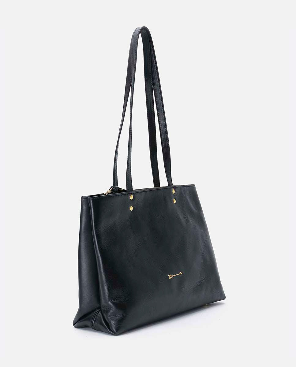 Bolso de hombro grande de piel robin large con cierre cremallera - Mercules - Negro Negro-3