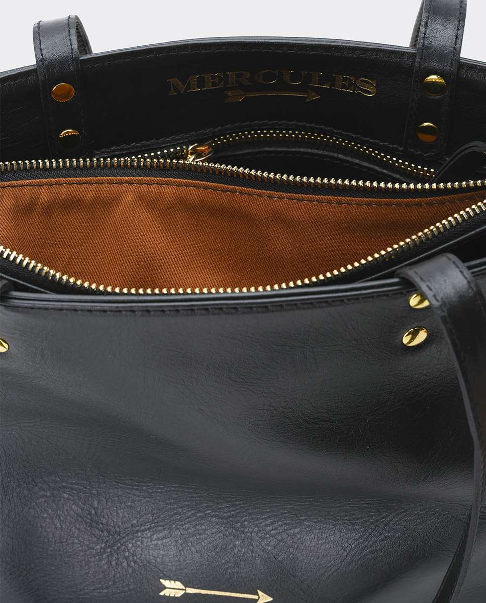 Bolso de hombro grande de piel robin large con cierre cremallera - Mercules - Negro Negro-2