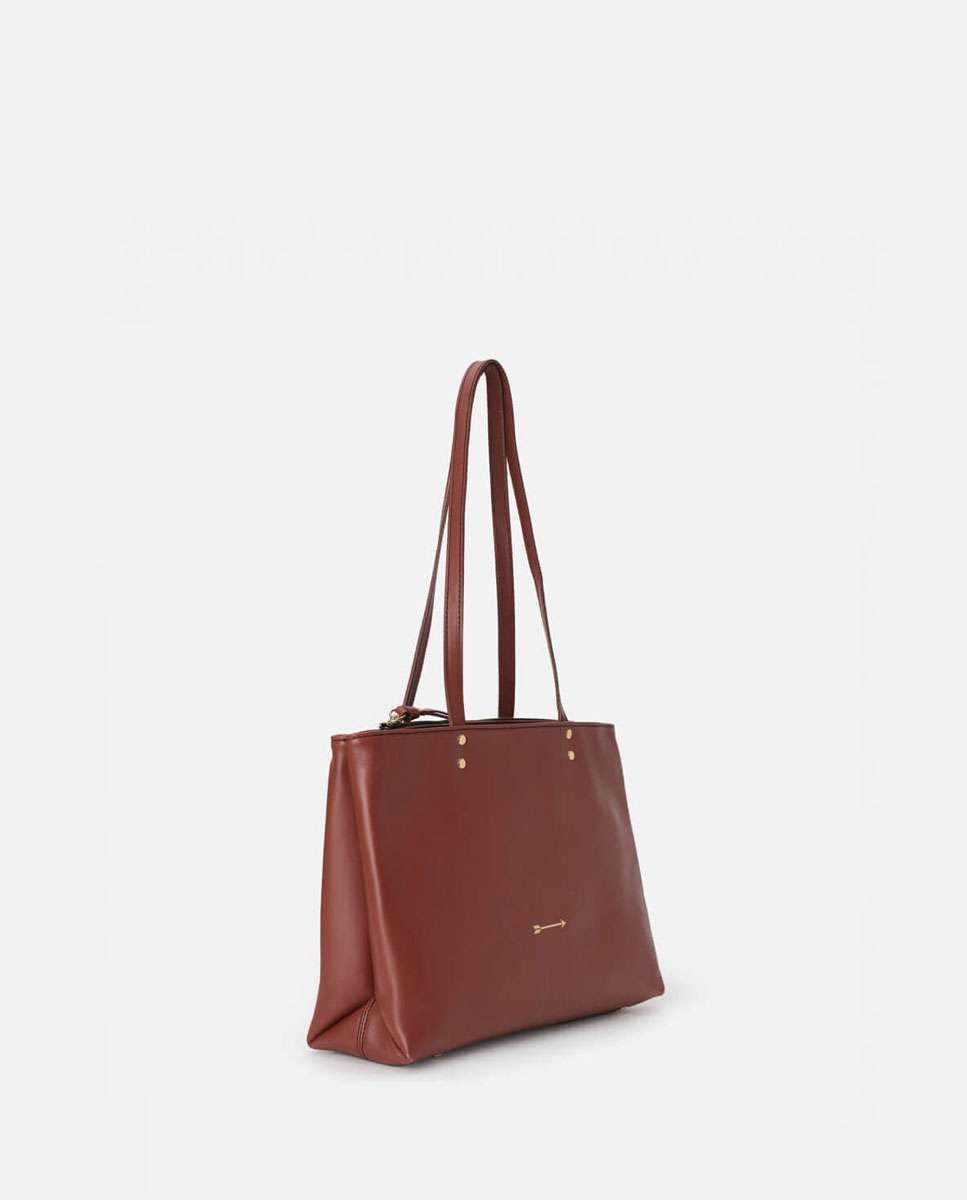 Bolso de hombro grande de piel robin large con cierre cremallera - Mercules - Marrón Marrón-3