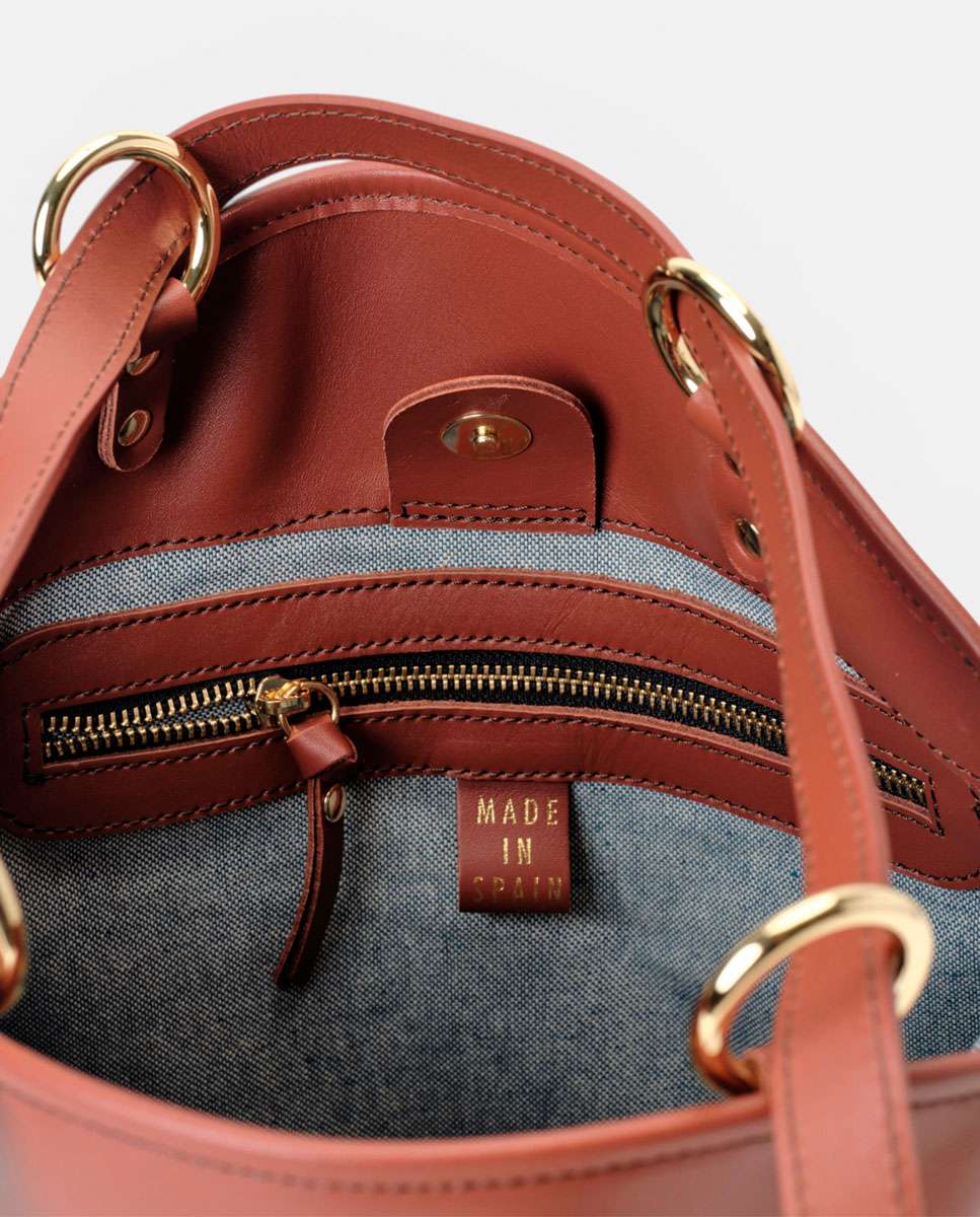 Bolso de hombro basil de piel grande - Mercules - Teja Teja-5