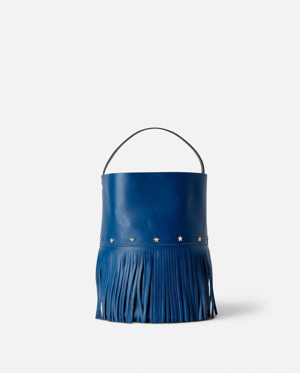 Bolso grande de piel estilo cubo con flecos un asa fija corta y una larga - Mercules - Navy Navy-1