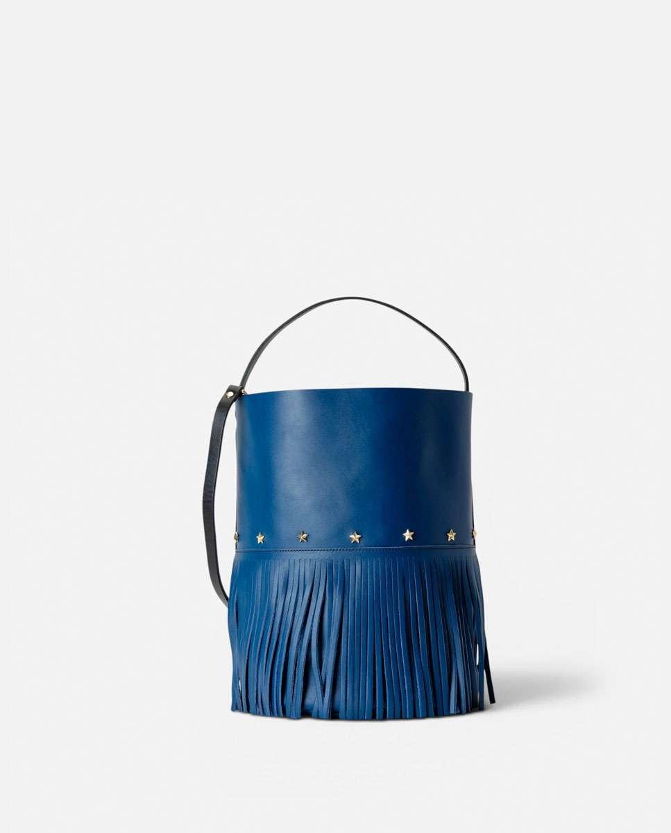 Bolso grande de piel estilo cubo con flecos un asa fija corta y una larga - Mercules - Navy Navy-4