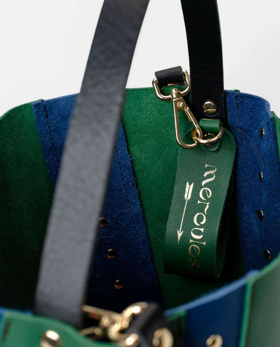 Bolso de hombro bucket twisted remaches de piel grande cubo - Mercules - Verde Verde-2