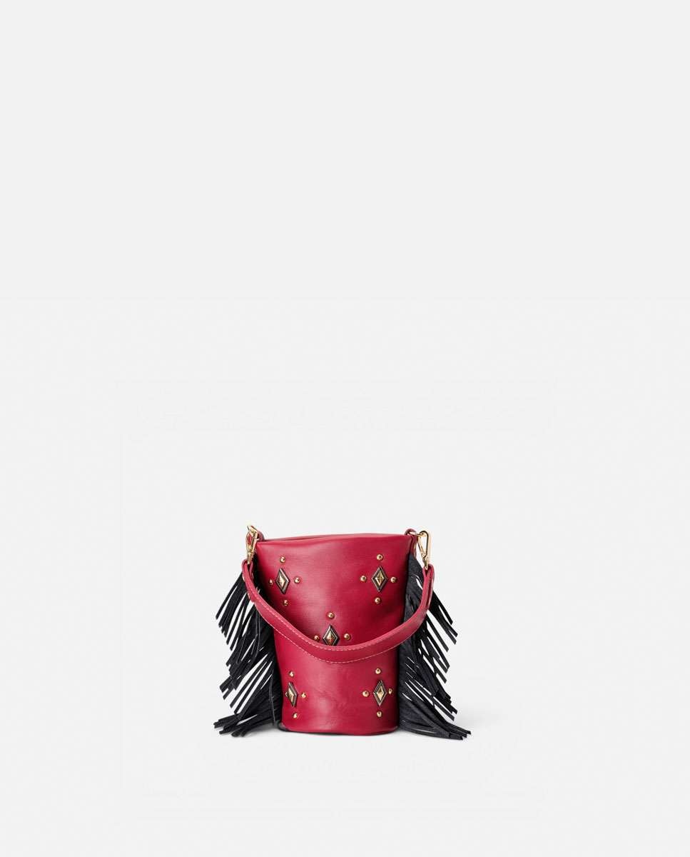 Bolso pequeño de piel con flecos en los laterales, tachuelas decorativas en el frente y doble asa ancha - Mercules - Rojo / Negro Rojo / Negro-1