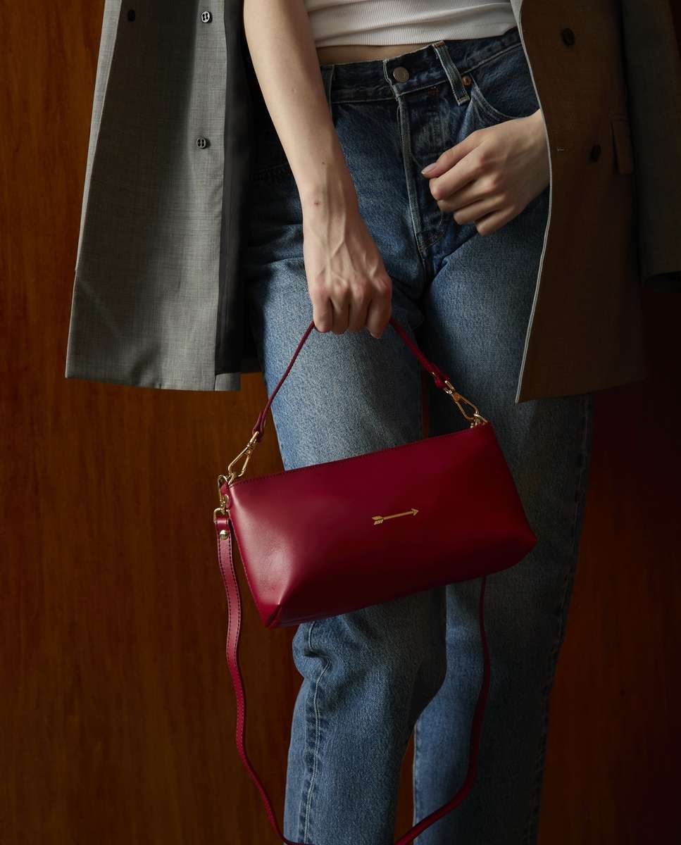 Bolso pequeño carri de piel pequeño forma baguette - Mercules - Rojo Rojo-2