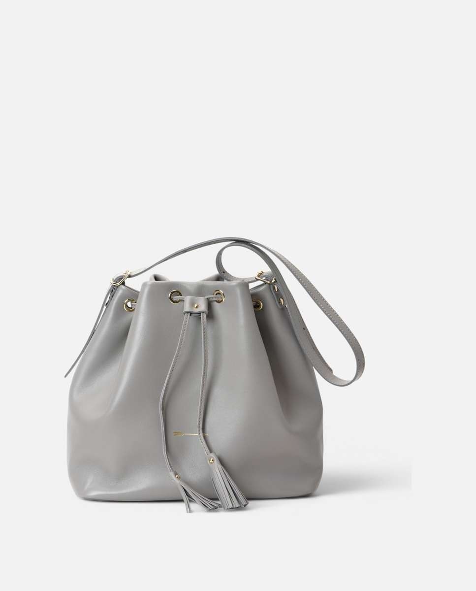 Imagen 1 de Bolso grande de piel estilo bombonera con cierre de cordon y pompones - Mercules - Gris Gris
