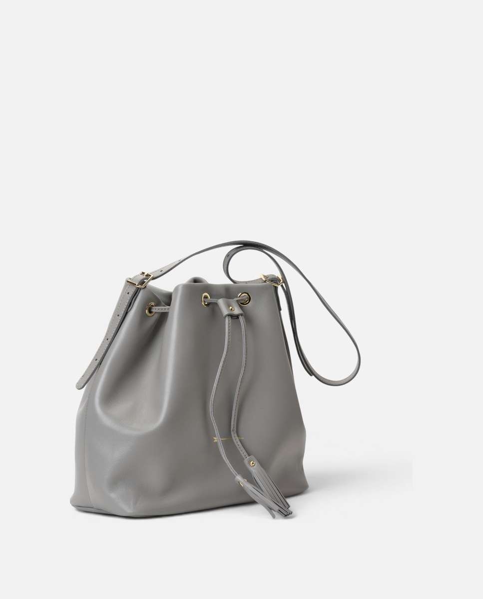 Imagen 4 de Bolso grande de piel estilo bombonera con cierre de cordon y pompones - Mercules - Gris Gris