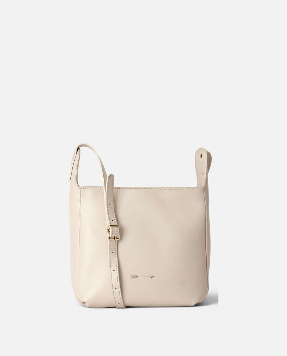 Bolso mediano de piel estilo bandolera con estructura rectangular y asa regulable - Mercules - Hueso Hueso-4