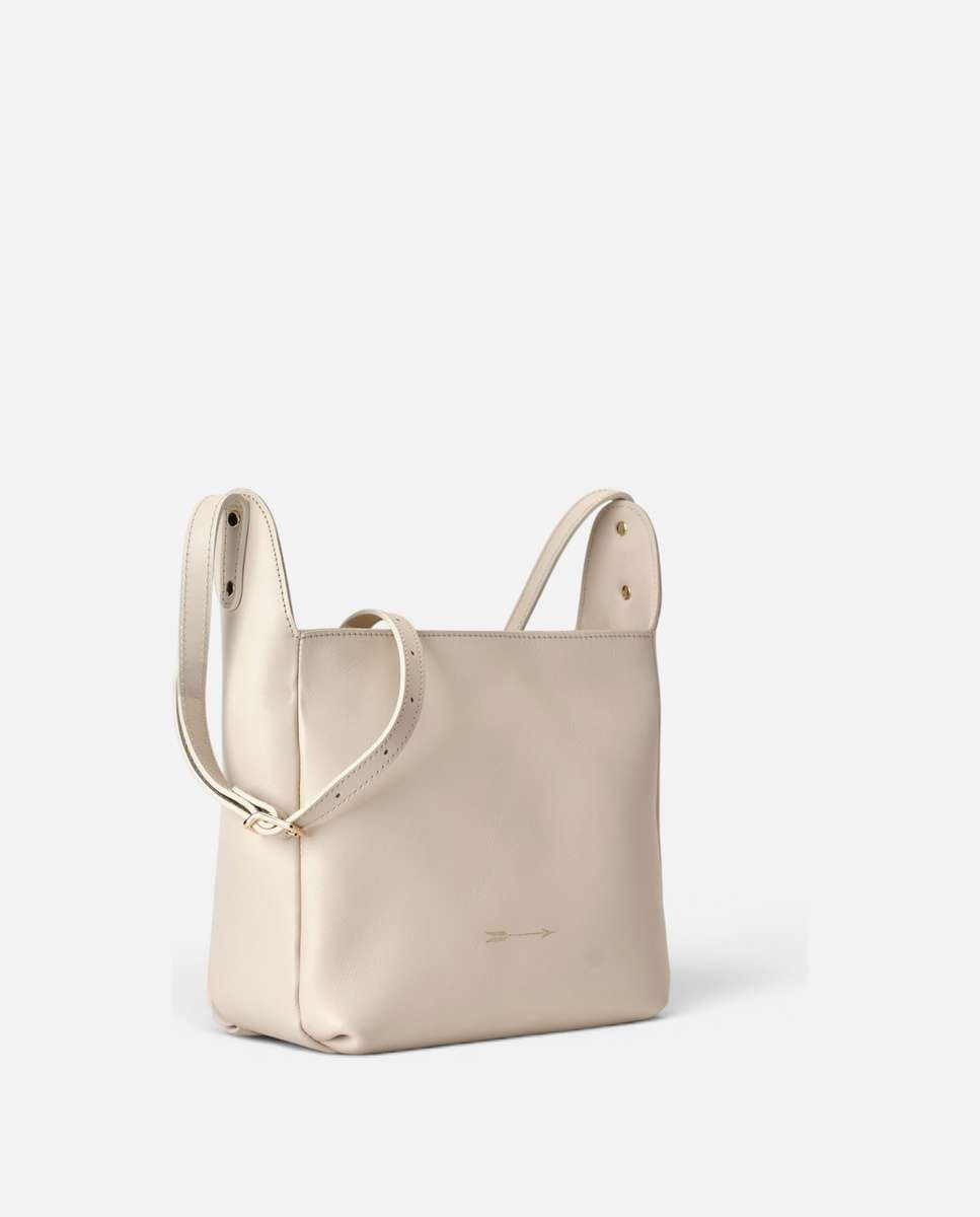 Bolso mediano de piel estilo bandolera con estructura rectangular y asa regulable - Mercules - Hueso Hueso-3