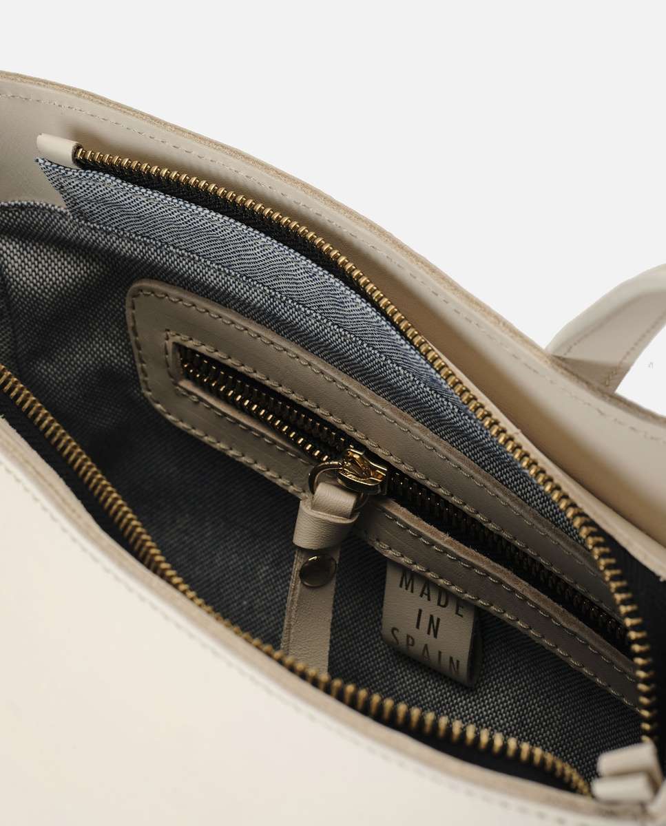 Bolso mediano de piel estilo bandolera con estructura rectangular y asa regulable - Mercules - Hueso Hueso-5