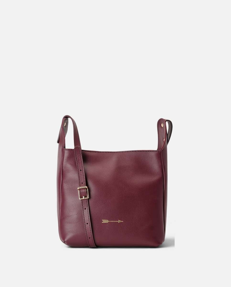 Bolso mediano de piel estilo bandolera con estructura rectangular y asa regulable - Mercules - Burdeos Burdeos-5