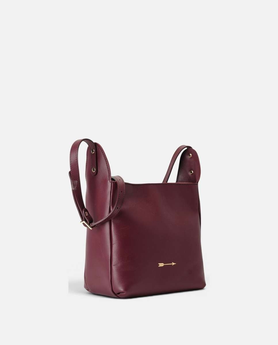 Bolso mediano de piel estilo bandolera con estructura rectangular y asa regulable - Mercules - Burdeos Burdeos-4