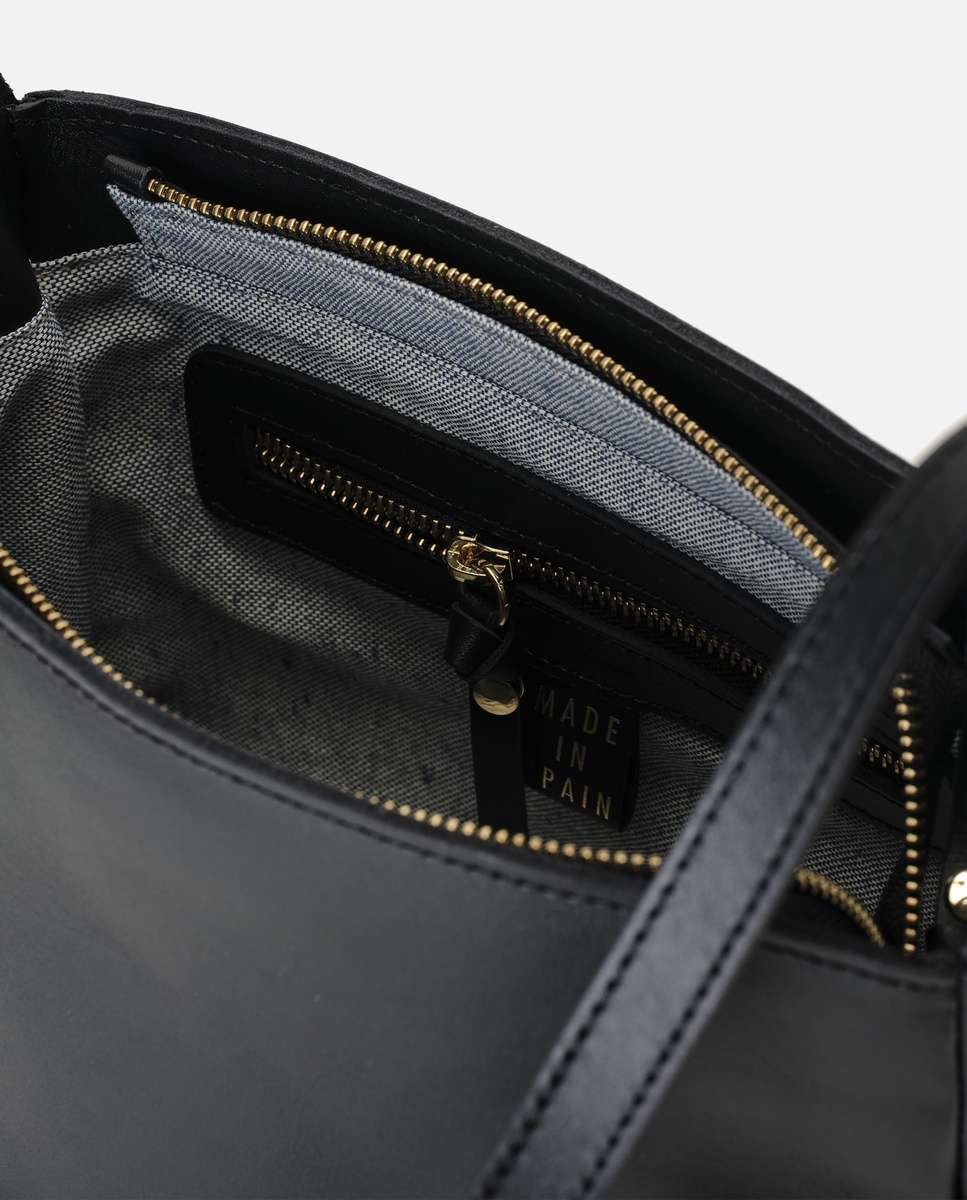 Bolso mediano de piel estilo bandolera con estructura rectangular y asa regulable - Mercules - Negro Negro-4