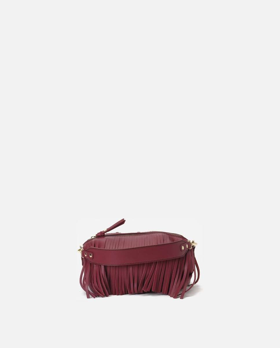 Bolso mediano de piel con forma de globo y flecos decorativos - Mercules - Rojo Rojo-1