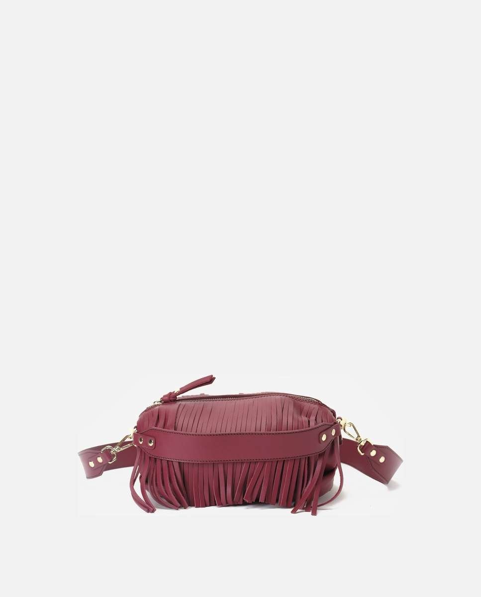 Bolso mediano de piel con forma de globo y flecos decorativos - Mercules - Rojo Rojo-4