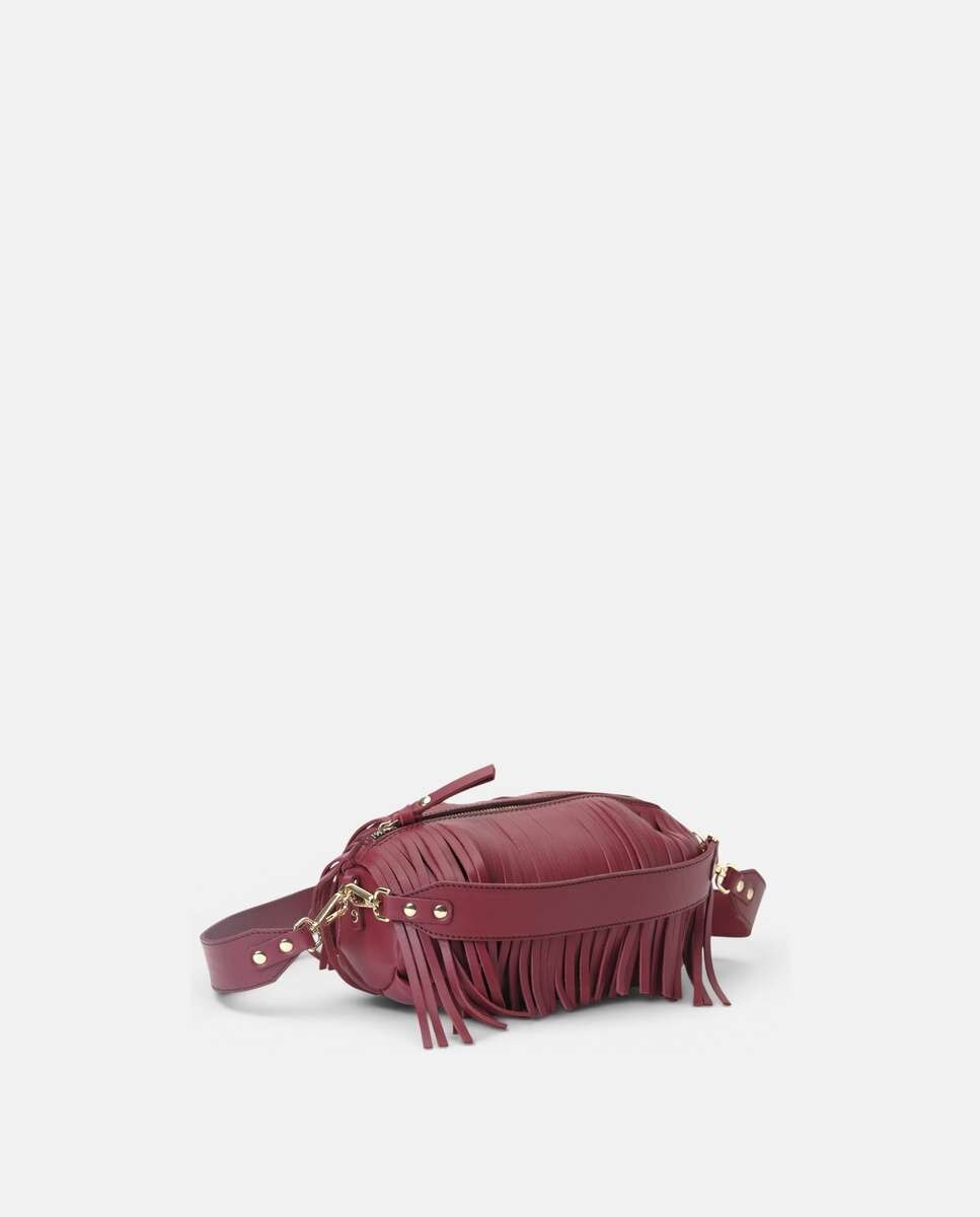 Bolso mediano de piel con forma de globo y flecos decorativos - Mercules - Rojo Rojo-3