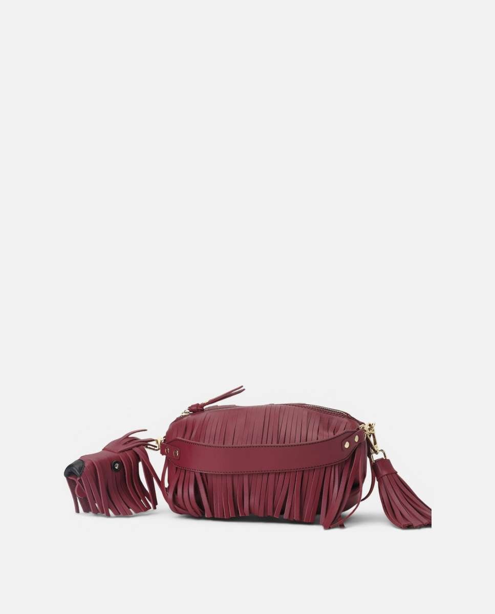 Bolso mediano de piel con forma de globo y flecos decorativos - Mercules - Rojo Rojo-5