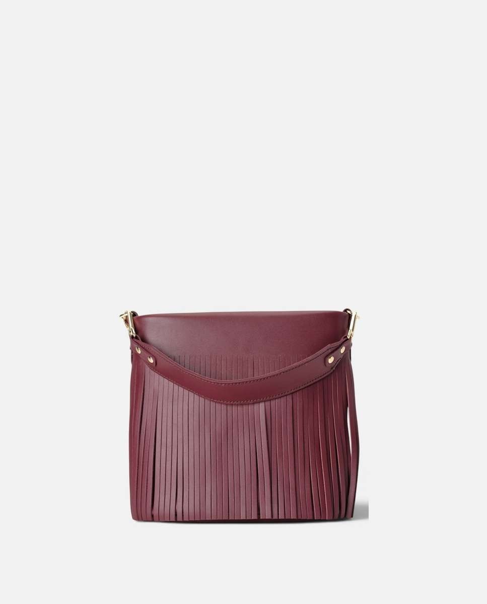 Bolso mediano de piel con flecos decorativos Doble asa ancha - Mercules - Burdeos Burdeos-1