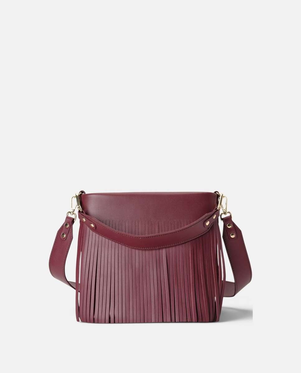 Bolso mediano de piel con flecos decorativos Doble asa ancha - Mercules - Burdeos Burdeos-4