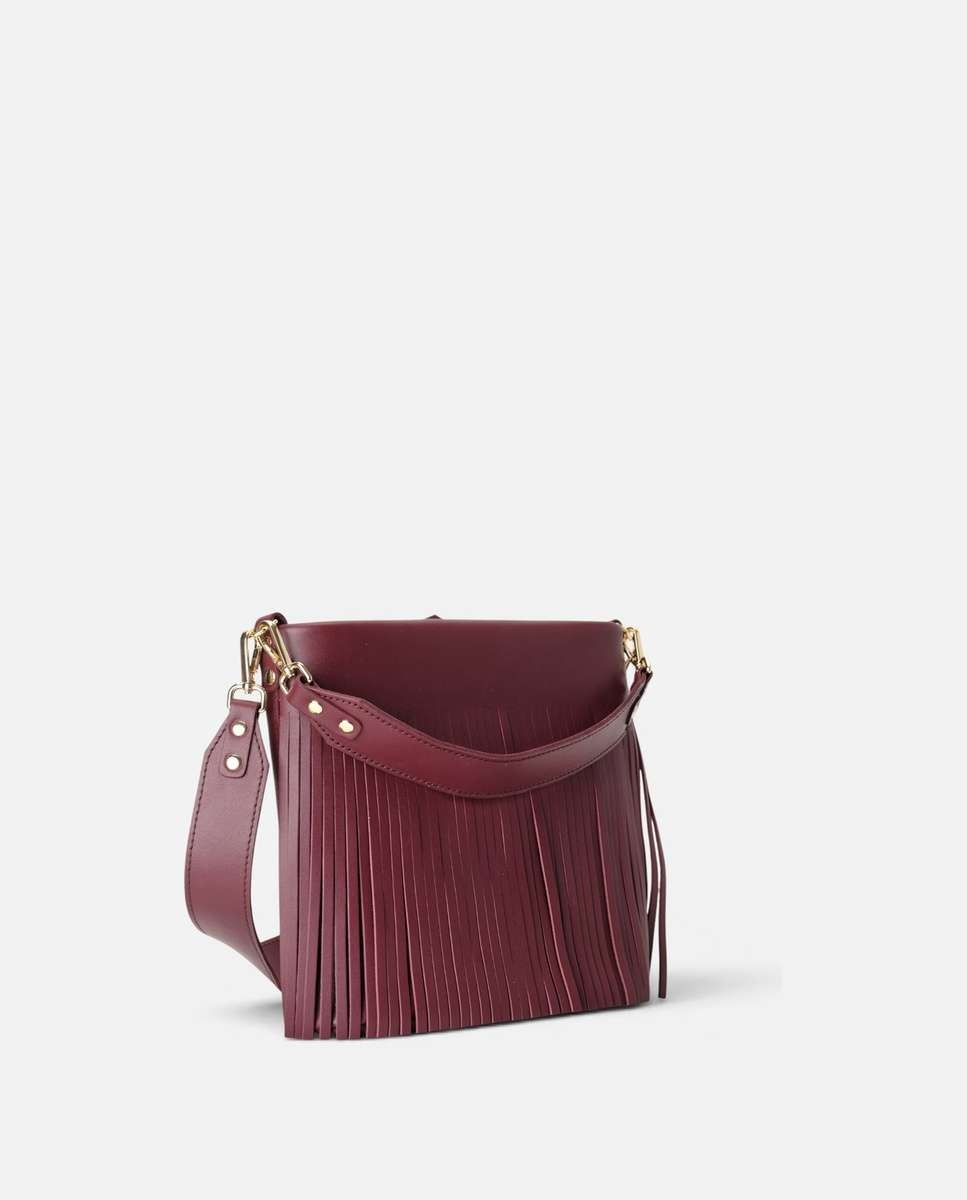 Bolso mediano de piel con flecos decorativos Doble asa ancha - Mercules - Burdeos Burdeos-3