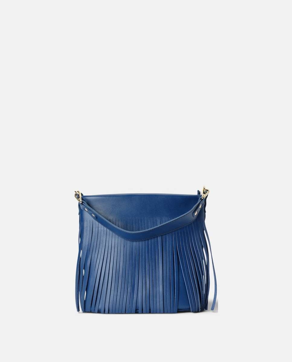 Bolso mediano de piel con flecos decorativos Doble asa ancha - Mercules - Navy Navy-1
