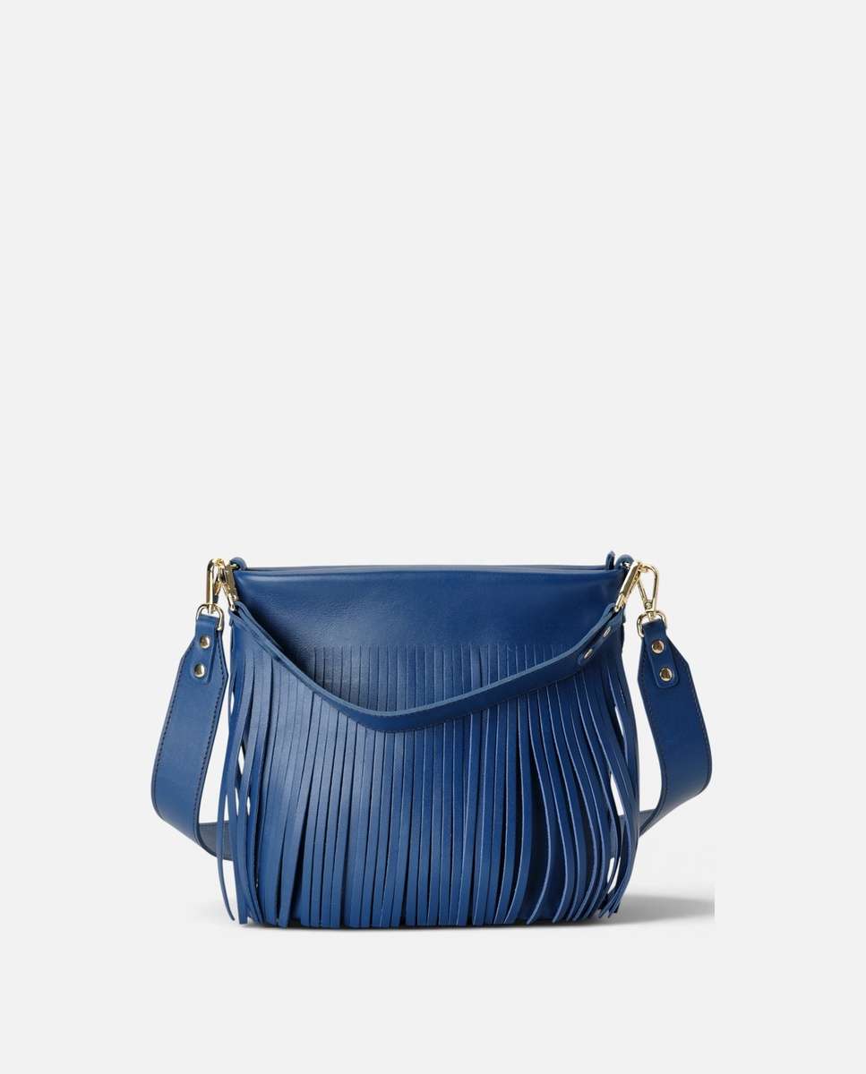 Bolso mediano de piel con flecos decorativos Doble asa ancha - Mercules - Navy Navy-3