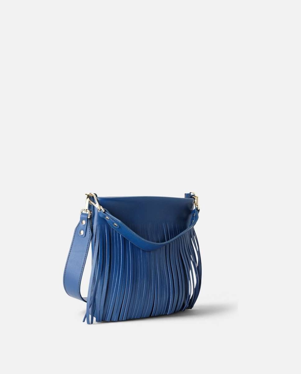 Bolso mediano de piel con flecos decorativos Doble asa ancha - Mercules - Navy Navy-2