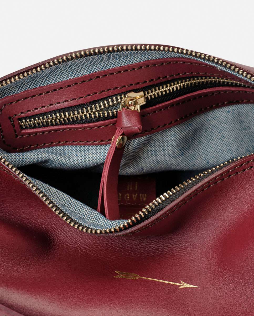 Bolso mediano de piel con forma de globo con dos asas anchas desmontables - Mercules - Rojo Granate Rojo Granate-4